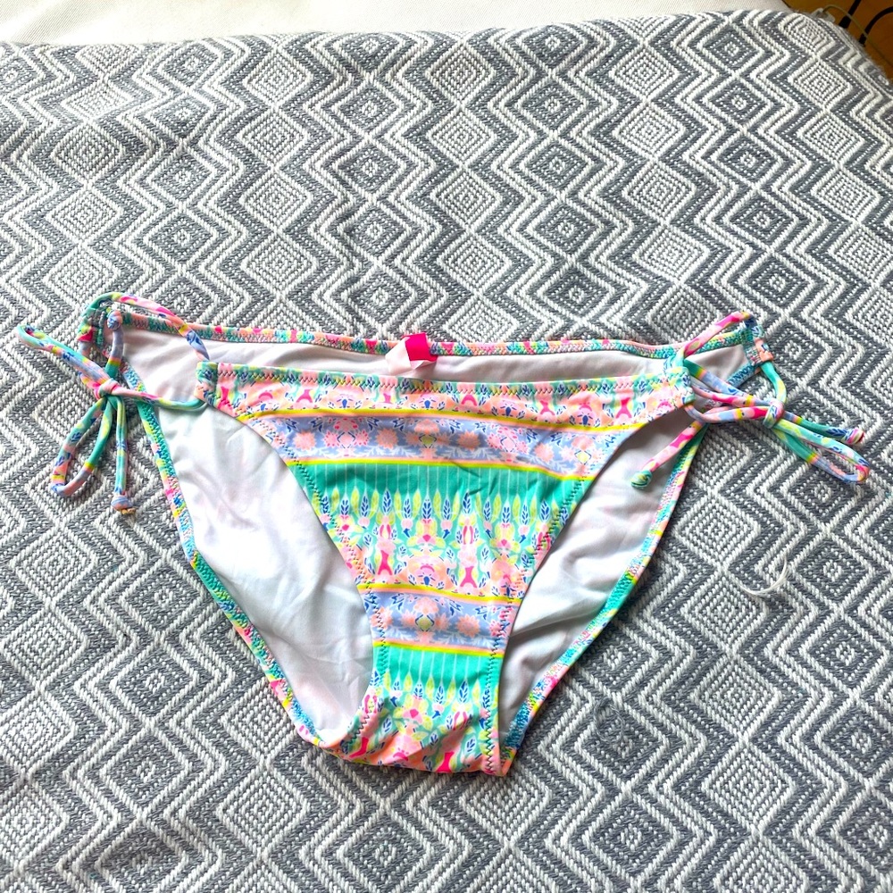 Victoria’s Secret PINK Tie Side Bikini Bottom Medium Pink Teal Print